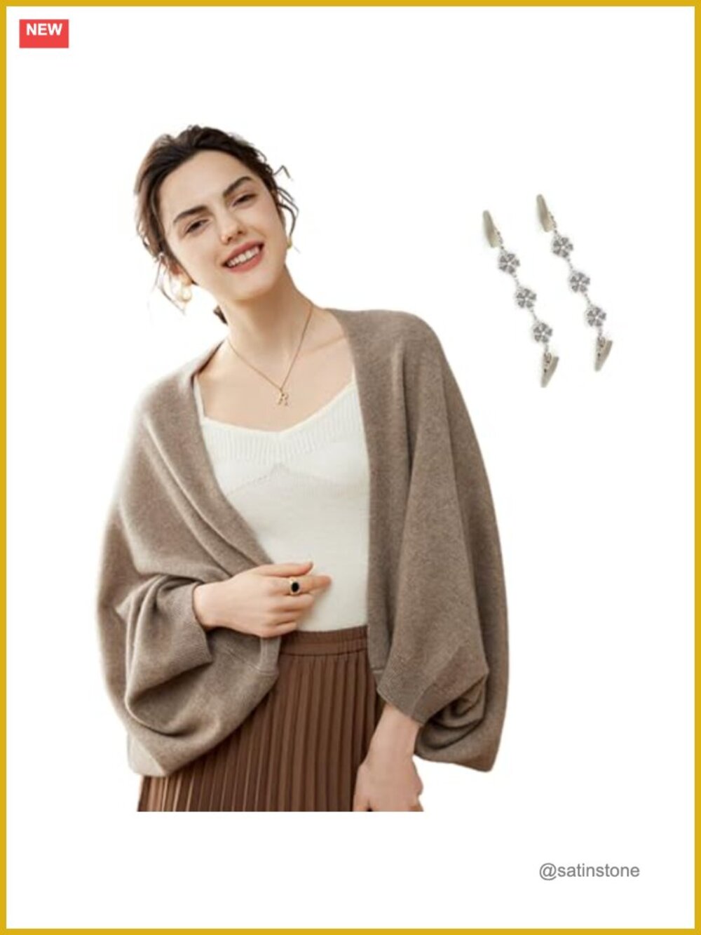 Wrap Sweater Shawl with Sleeves Poncho Pashmina Clips